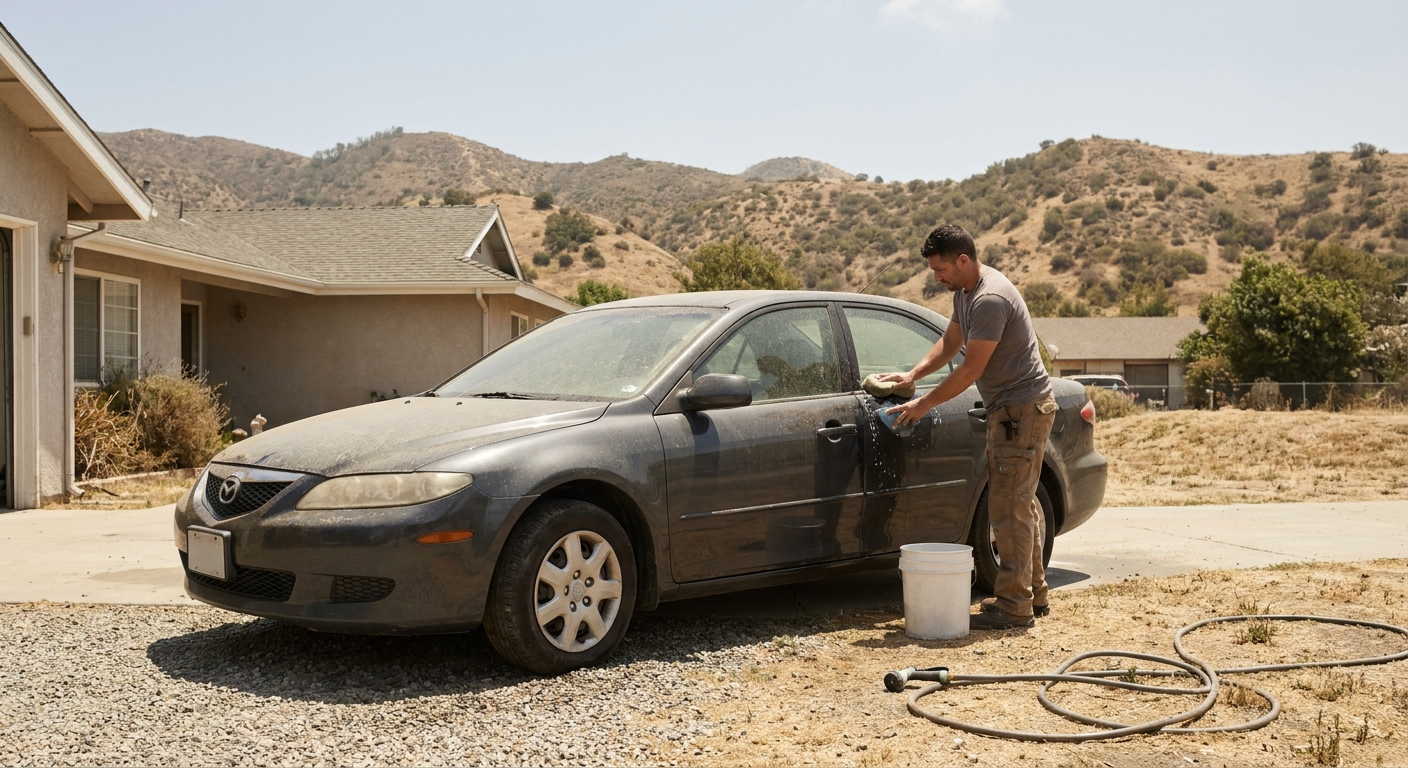 Chatsworth weather effects on car wash routine, including dust, heat, pollen, and rain challenges