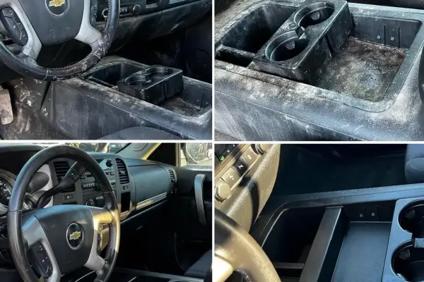 Armando King Mobile Detailing applies ozone treatment vehicle interior during full auto detailing at home for a dirty cabin.
