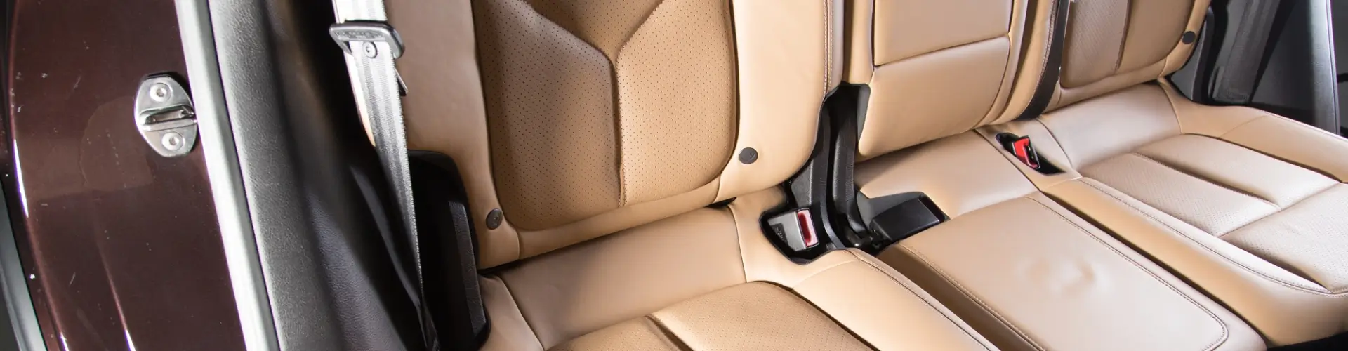 Beige leather seats get full auto detailing at home from Armando King Mobile Detailing in Porter Ranch.