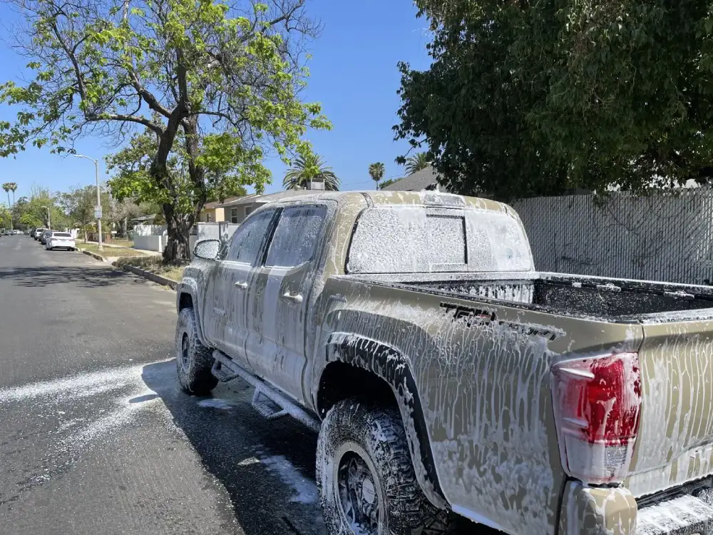 Armando King Mobile Detailing tackles an ice covered truck using mobile car detailing service Los Angeles.